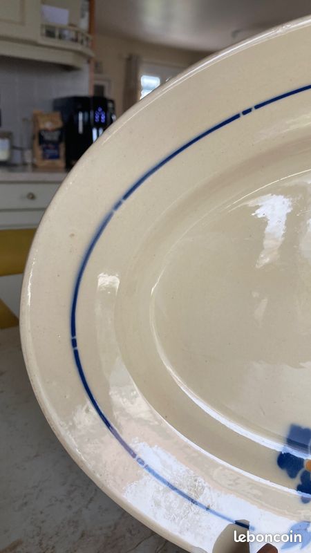 Grand Plat Creux Ancien En Faïence De Badonviller, Motif Blanc Et Bleu, Vintage Et Déco