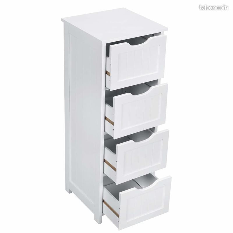 Meuble Armoire Multi Usage Commode 4 Tiroirs Blanche Bois (image 3)