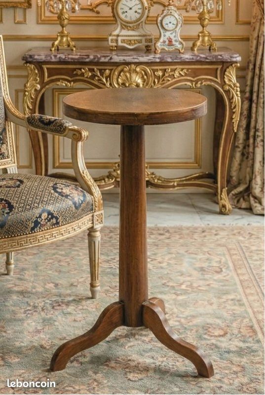 Table Guéridon époque Empire En Merisier Et Plateau Marbre, Début XIX