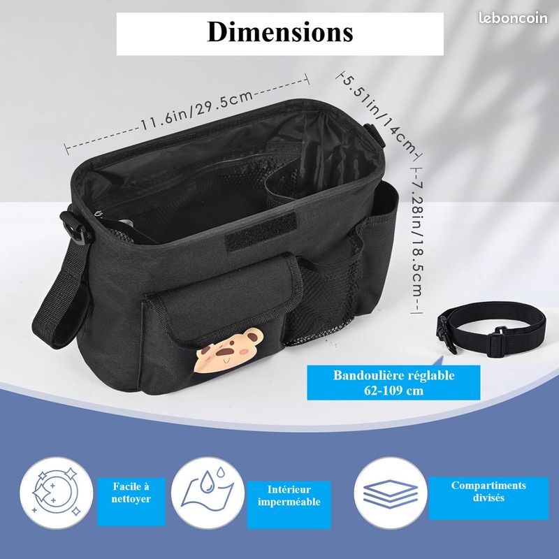 Organisateur Sac Poussette TNSRAY - Universel Imperméable Avec Maille Et Poche Isotherme