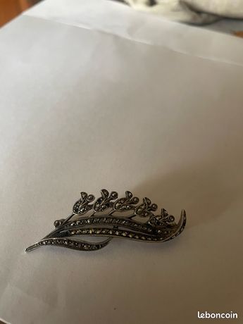 Broche Vintage En Argent Avec Marcassites - Bijou Ancien élégant, Bon état, Pour Femme