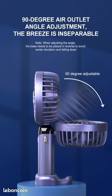 1 Mini ventilateur portatif pliable, ventilateur rechargeable USB à 5 vitesses 1800mAh, Bleu (image 13)
