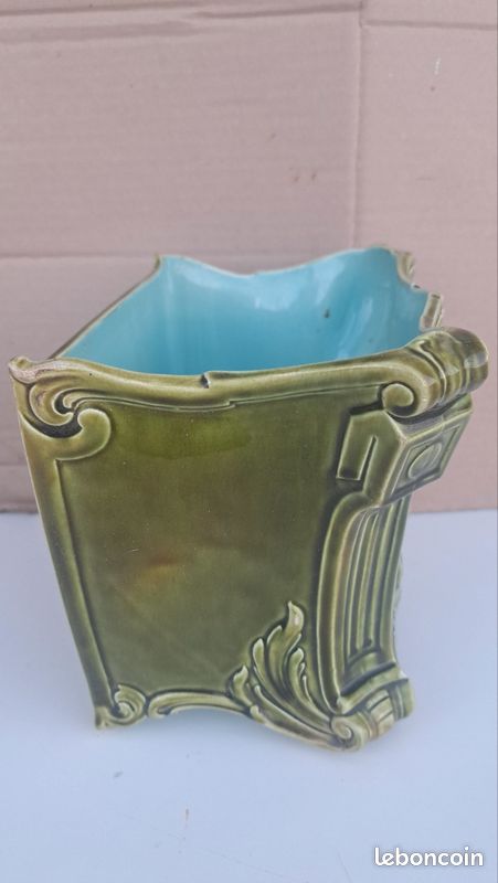 Rare paire de cache-pots Sarreguemines Art nouveau en barbotine – modèle 331 (image 9)