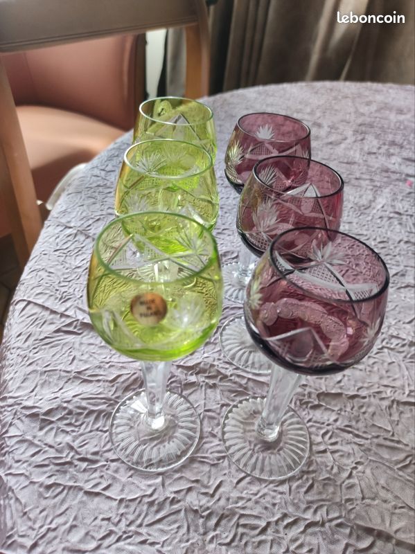 Lot de 6 verres ROEMER Vintage en cristal taillé coloré.Pologne (image 1)