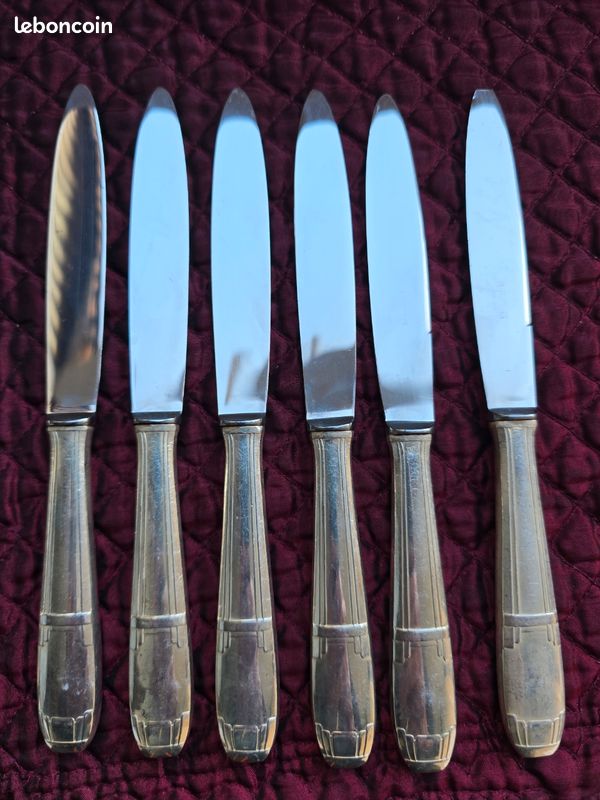Lot De 12 Couteaux De Table En Métal Argenté - Modèle Filet Art Déco - Oka, Plaqué Argent