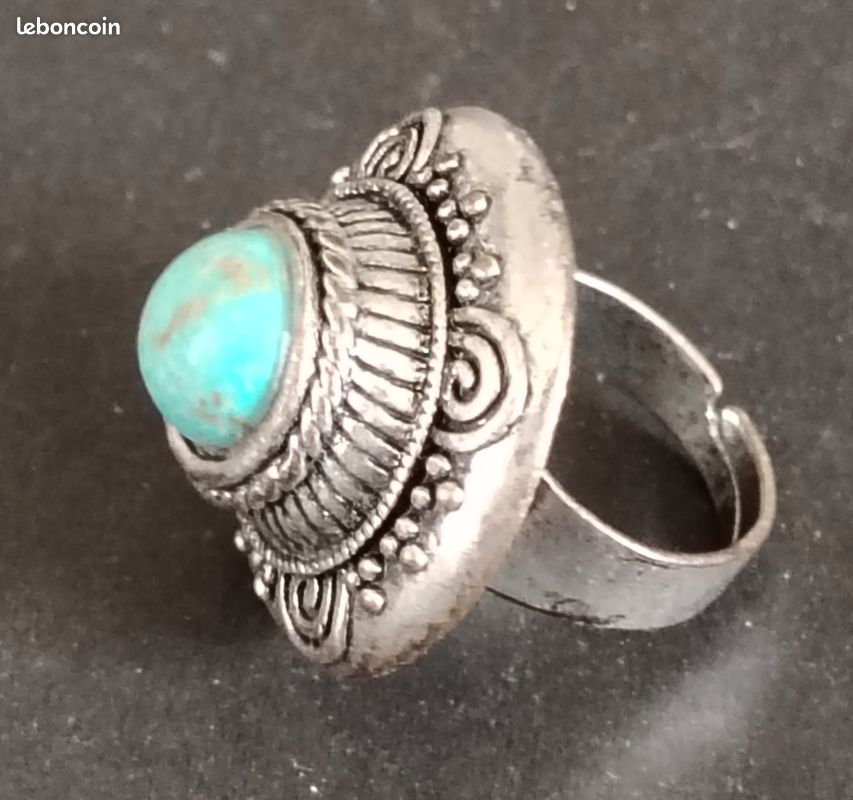 Bague ancienne - Turquoise et vieil argent - Taille 55 (image 2)