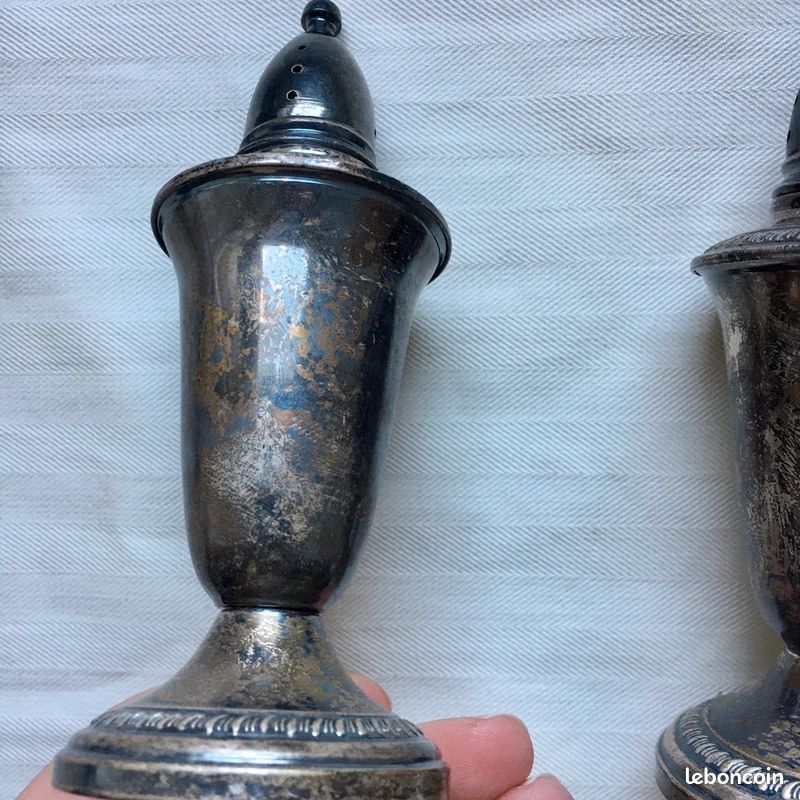 Salière Poivrière Argent Sterling Vintage Crown (US) (image 8)