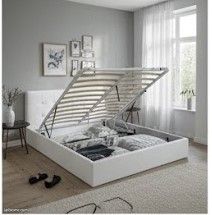 Lit coffre - HOFURNI - 140x190 cm - PU blanc - LED réglable - 300 kg de charge - Maison Lit coffre - HOFURNI - 140x190 cm - PU blanc - LED réglable - 300 kg de charge - Maison