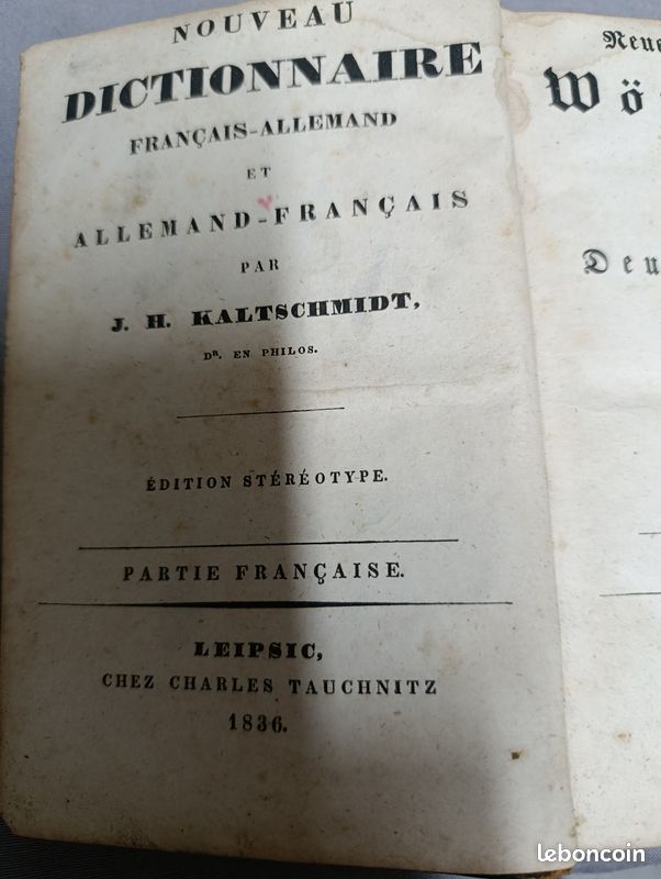 Ancien dictionnaire de 1836 Français Allemand (image 2)