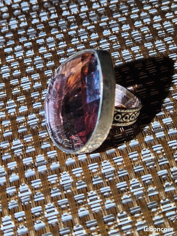 Bague Argent Massif Avec Cabochon Noir Et Filigrane - Taille 51, Occasion