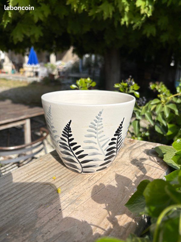 Deux cache pots vintage Sèvres Millet decor palmes (image 4)
