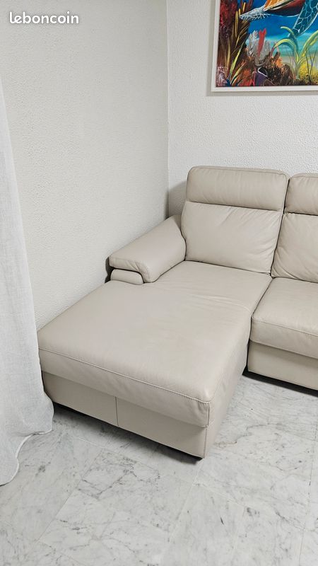 Canapé électrique avec méridienne en cuir Poltrone Sofa Coloris beige BONDENO (image 4)