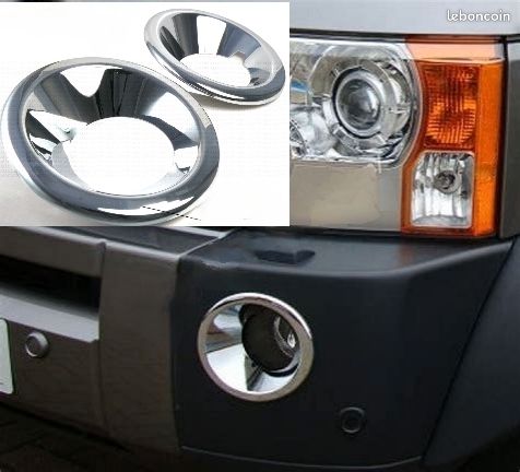 2 x ENTOURAGES CHROME CACHES COUVRE ANTIBROUILLARDS pour LAND ROVER DISCOVERY 3 LR3 2004-2009 2.7 4.0 4.4 V8 td6 V6 198ch 218ch 219ch 299ch 12v 24v 32v dpf tuning styling (image 1)