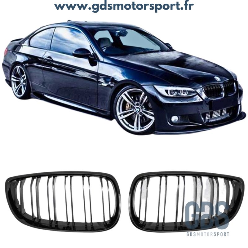 Grilles calandre type M4 Double Lame noir brillant / Chrome pour BMW serie  3 E92 E93 phase 1 06-09 - Équipement auto
