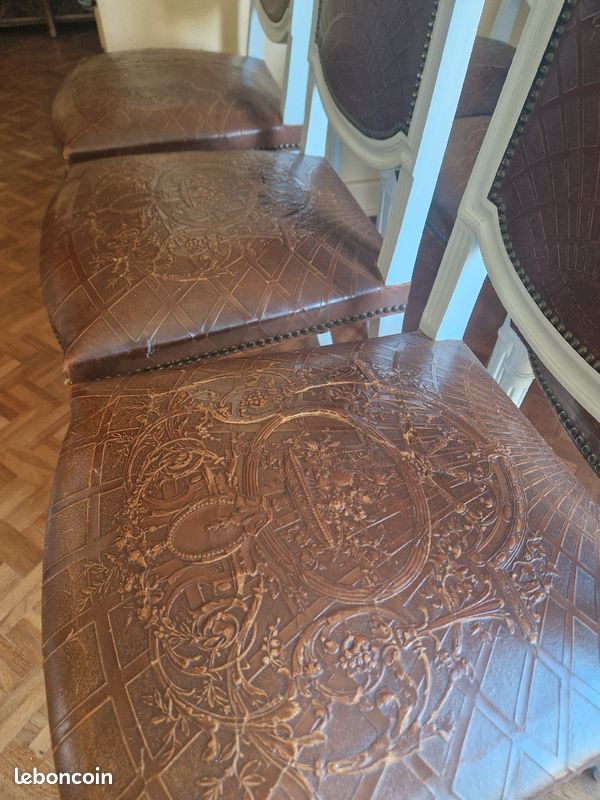 6 chaises bois cuir vintage (image 6)