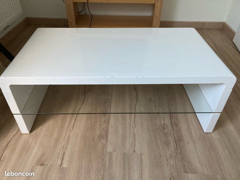 Table basse plaquage laqué blanc (image 1)