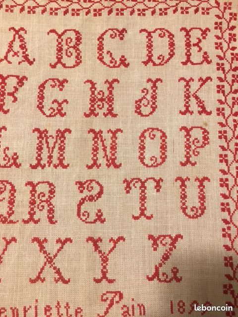 Vintage, abécédaire broderie points de croix encadrement XXème on Gens