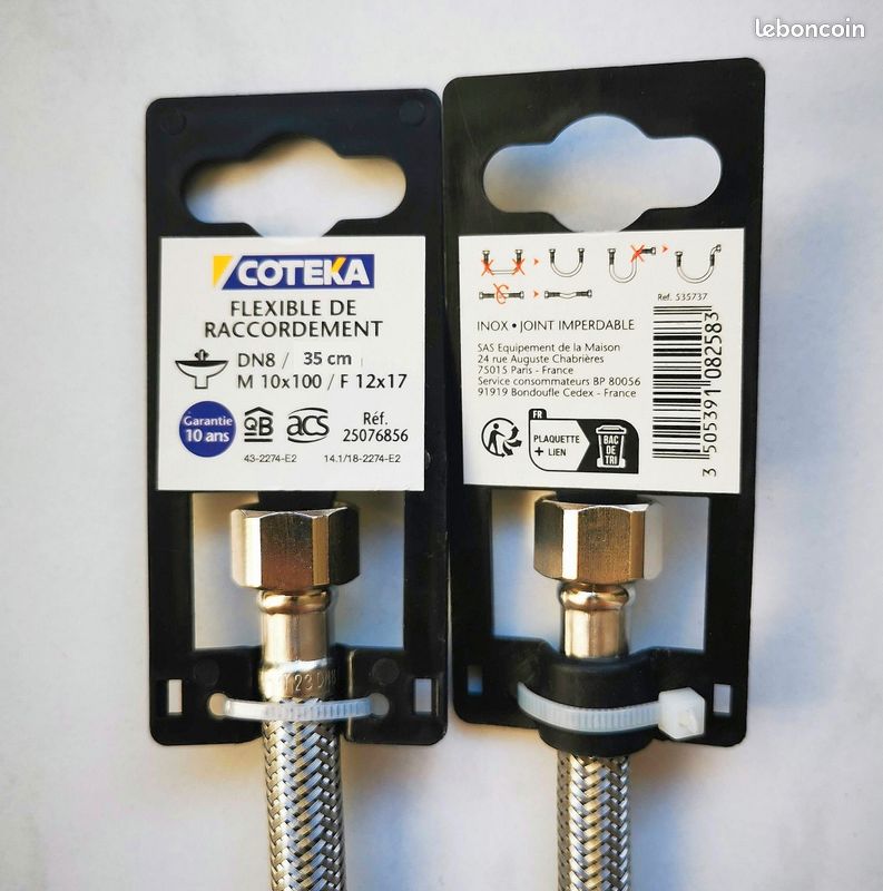 2 raccords robinet flexibles NEUFS inox DIN8, 35 cm F12x17 M10x100 (image 3)