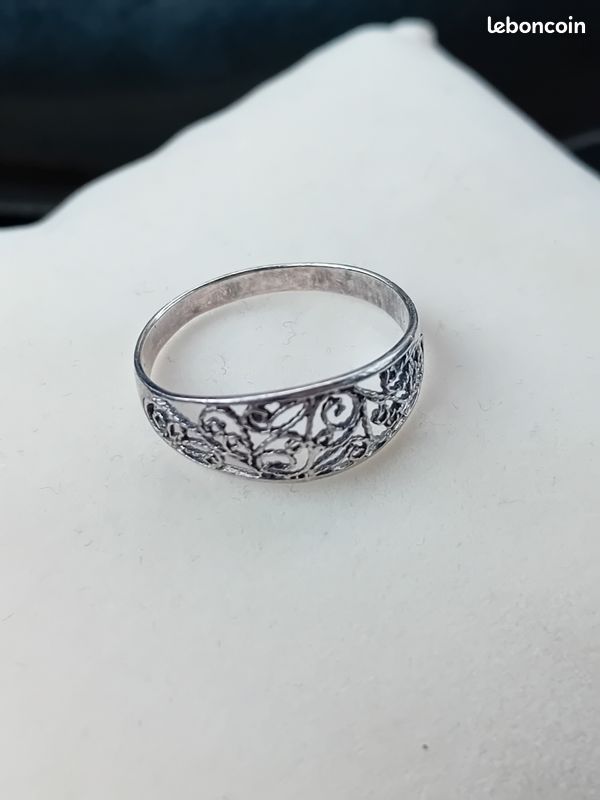 Bague Argent Massif 925 Filigrane Fleur Vintage | Taille 55 - Très Bon état