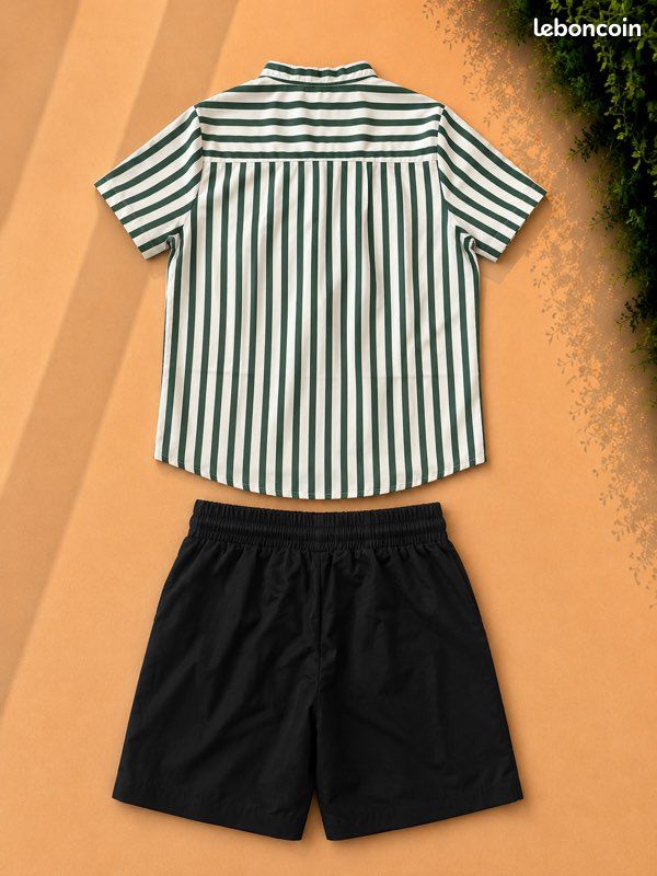 Ensemble homme chemise rayée et short noir – Taille M – Neuf (image 2)