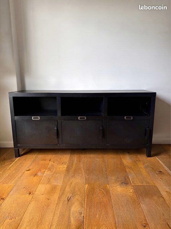 Meuble TV / Buffet bas en métal noir - Style Industriel (image 1)