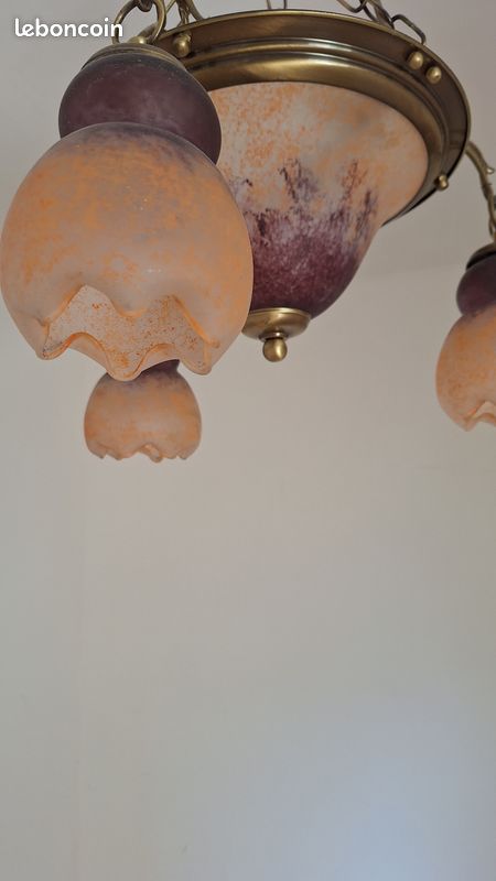 ✨ Lustre vintage Murano – Verre soufflé artisanal – 3 fleurs 🌸 (image 3)
