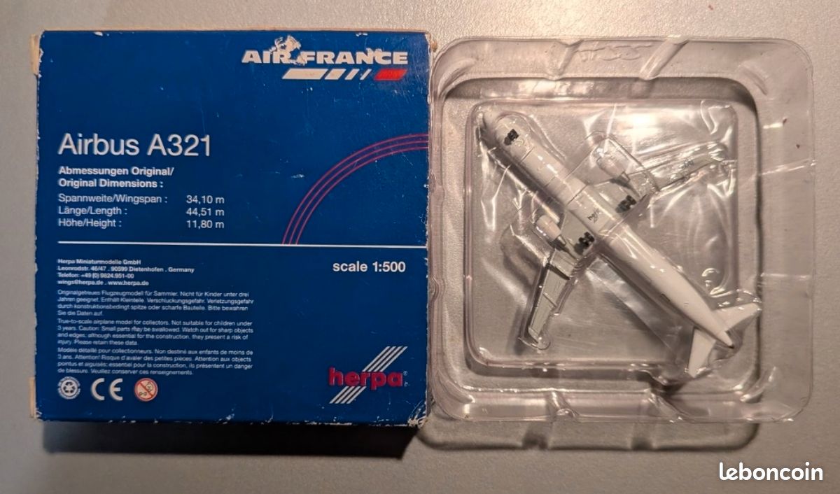 Ancienne Maquette Avion Airbus A321 "Herpa Wings 1:500 Air France Airbus A321 F-GTAI" (image 2)
