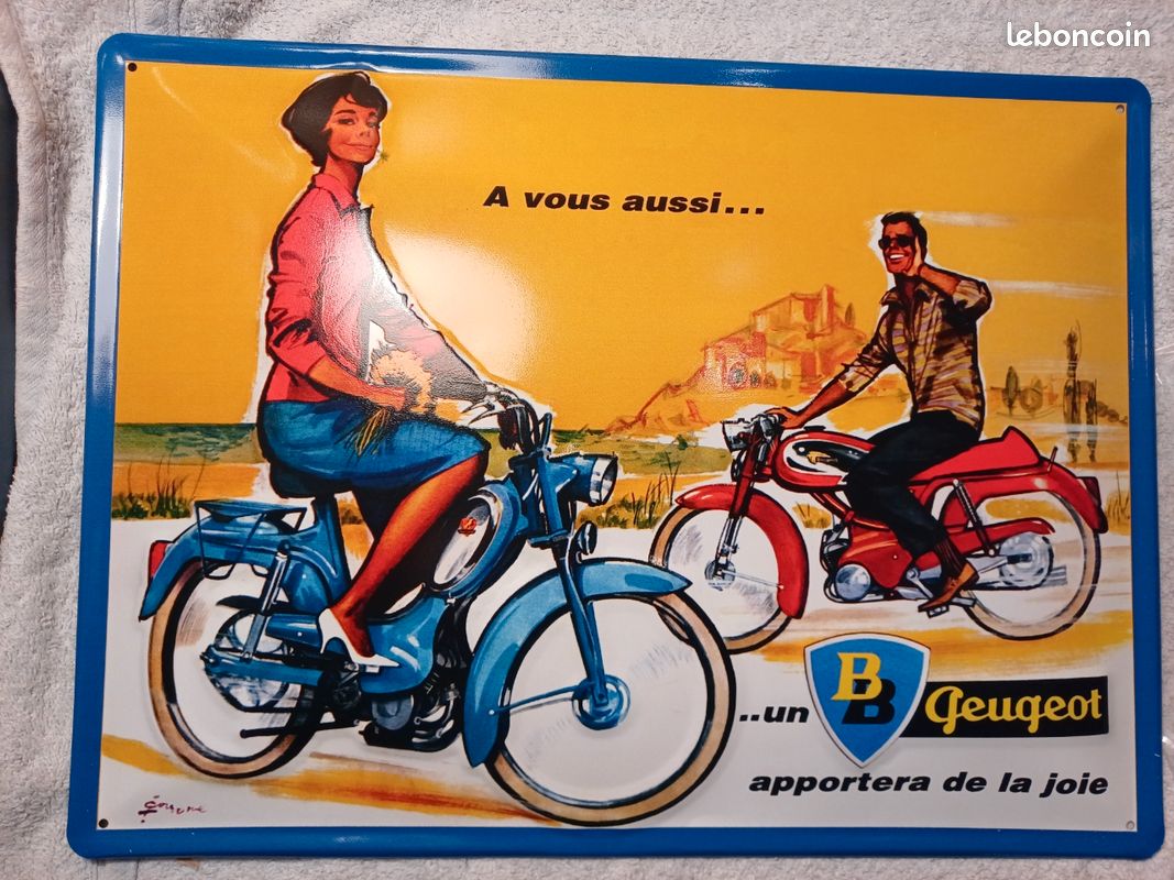 Plaque publicitaire mobylette cyclomoteur Peugeot BB (image 1)