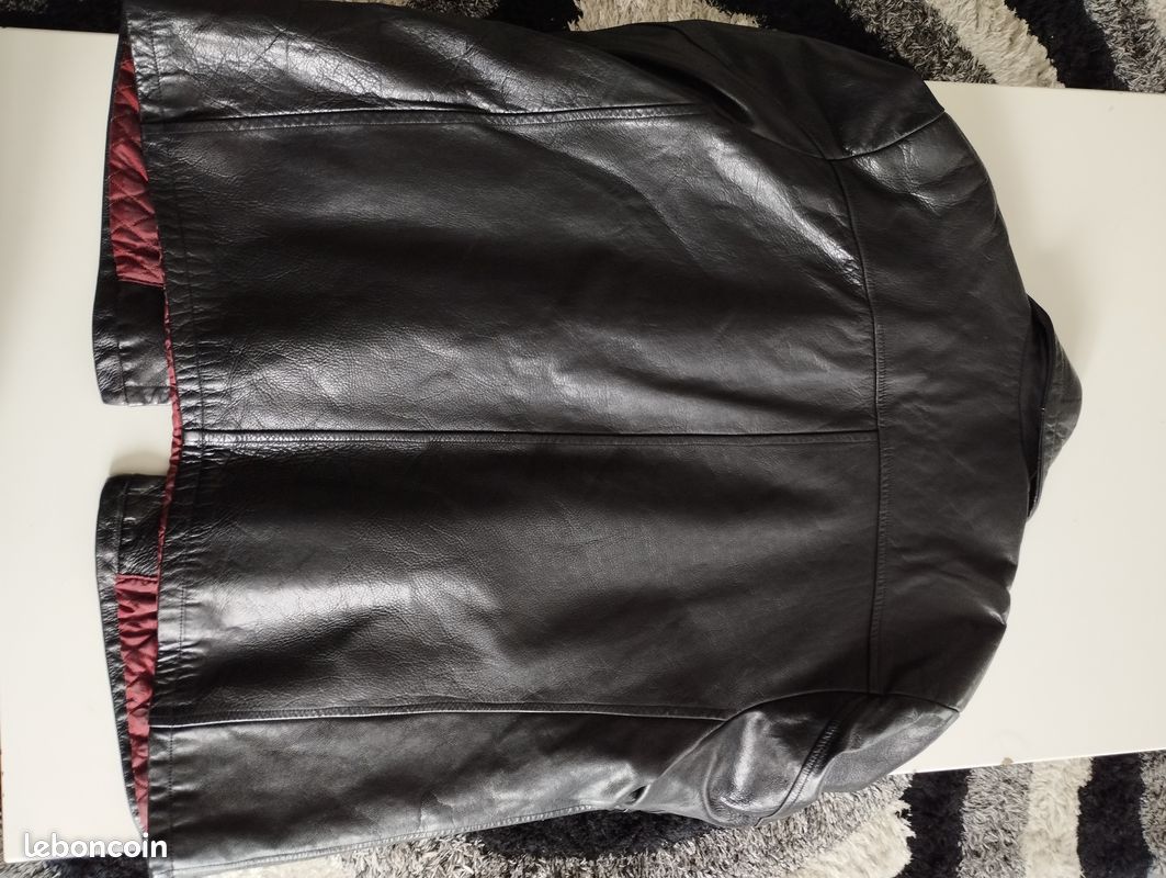 Veste en cuir véritable noir 3/4 pour homme (image 3)