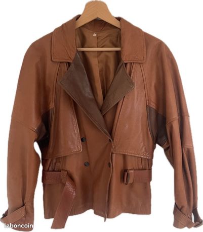Veste Bomber Camel Vintage En Cuir D'agneau - Taille L, Couleur Noir Marron, Occasion Très Bon état