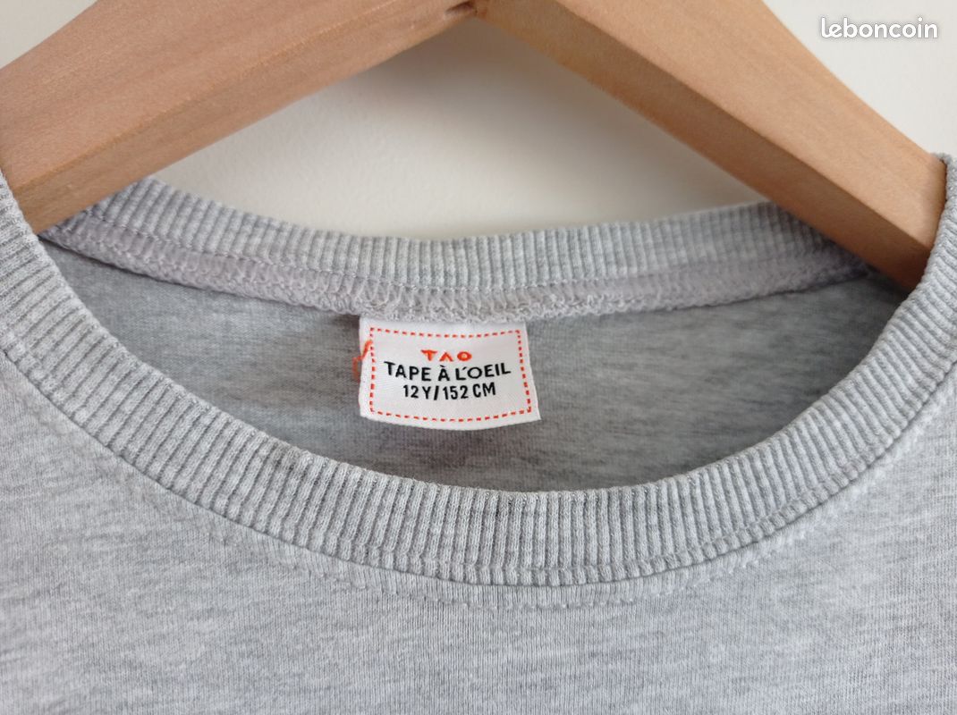 Pull t-shirt manches longues gris garçon 12 ans TAO Tape à l'oeil Bon état Ni tâche ni trou En coton (image 3)