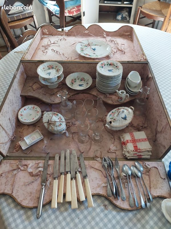 Ancienne dinette pour poupée en porcelaine complète dans sa boite d'origine 1950's - Jeux & Jouets