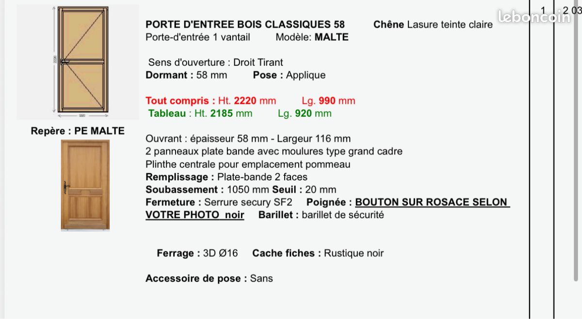Porte d'entrée en chêne neuve (image 3)