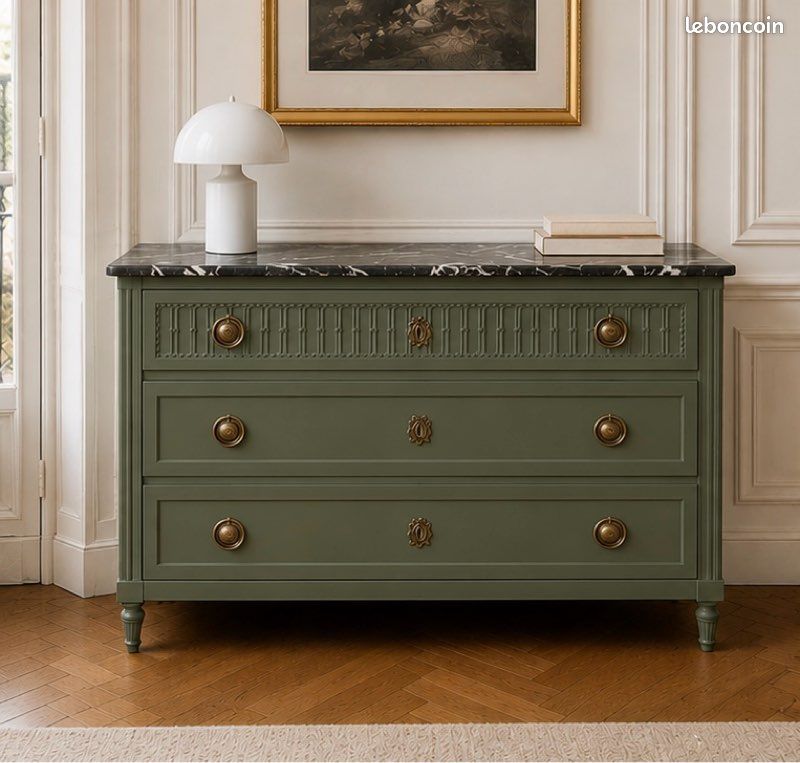 Commode ancienne style Louis XVI, commode verte (image 1)