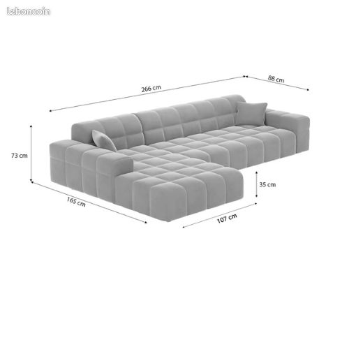 Lodce canapé d'angle gauche en tissu texturé blanc (image 5)