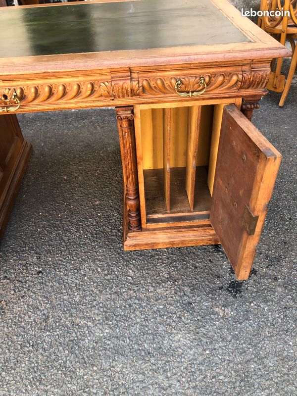 Bureau ministre ancien en chêne massif style Louis XVI (image 3)