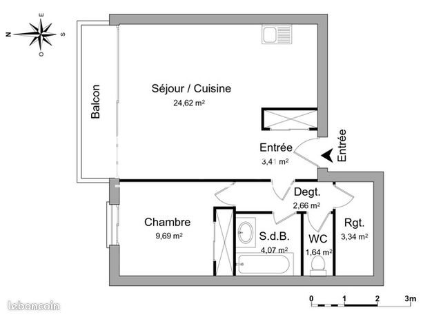 Appartement 2 pièces 49 m²