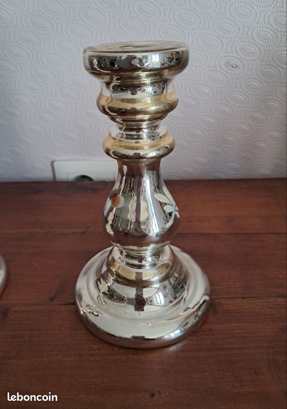 Lot De 2 Bougeoirs En Verre Cassé Fait Main - Occasion - Déco Artisanale
