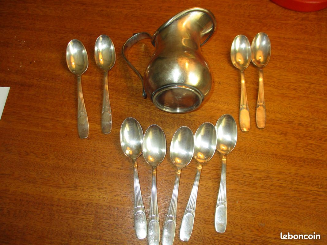 Pot a lait + 9 petites cuilleres metal argenté (image 3)