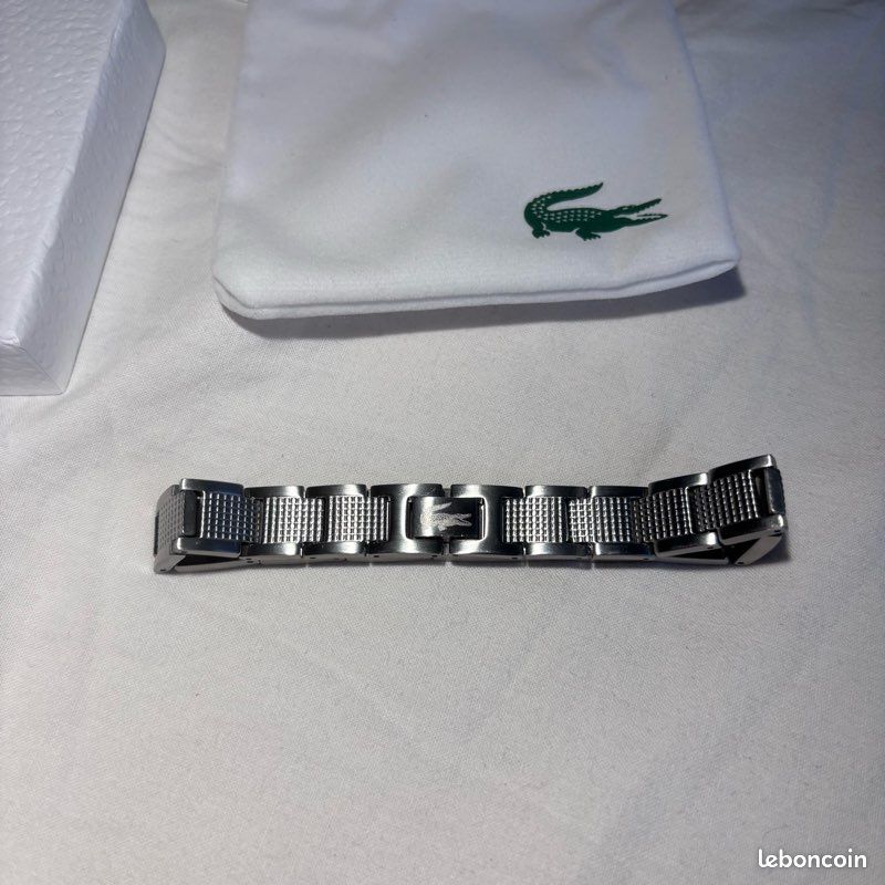 Bracelet Lacoste à maillons homme acier inoxydable argenté logo crocodile vert – coffret + pochon (image 2)
