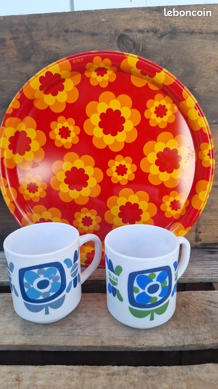 Lot De 6 Mugs Vintage Mobil - Céramique Rétro, Parfait État, Multicolore