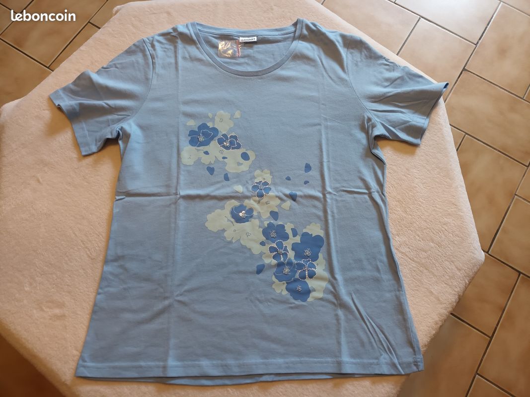 T-shirt Femme Gris à Volants - Marque Damart - Taille 14/16 - Occasion En Très Bon état