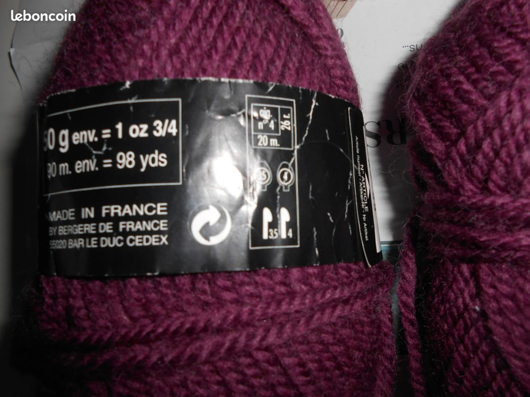 🌼🪴lot 2 anciennes pelotes Bergère de France Sport -Couleur prune-51%laine et 49% Acrylique-Aiguilles adaptées N° 4 ou crochet N° 3,5 ou 4 (cf, photos) (image 10)