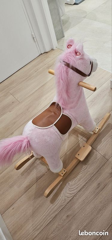 VidaXL – Cheval à Bascule Rose – Peluche Et Structure Métal – Base Bois – 65x32x58 Cm – Dès 24 Mois – 40 Kg Max