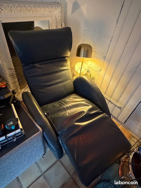 Fauteuil inclinable cuir italien bleu marine (image 2)