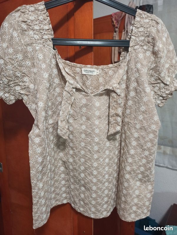 Chemise fleurie marron clair blanc L Season neuf (image 1)