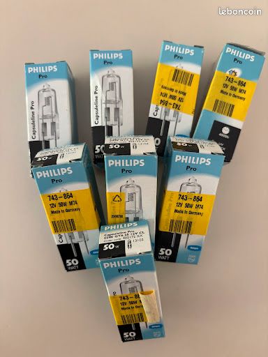 Lot de 8 ampoules Halogènes Philips Capsuleline Pro 50W 12V GY6.35 - NEUVES (image 1)