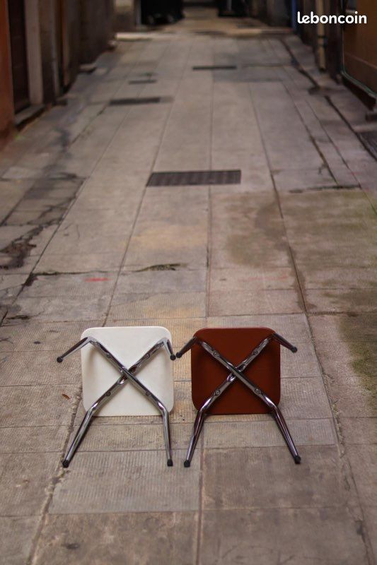Duo de tabourets skaï marron & blanc (image 3)