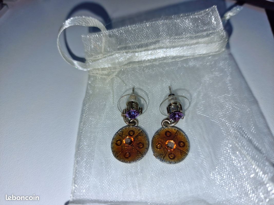 Boucles D'oreilles Pendantes Ethniques Réminiscence Argenté - Très Bon état Occasion