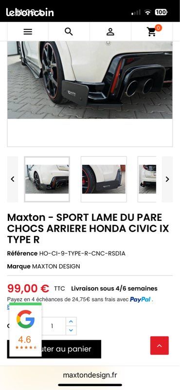 Lame Pare-chocs Arrière Maxton Design Pour Honda Civic IX Type R - Réf. HO-CI-9-TYPE-R-RSD1G